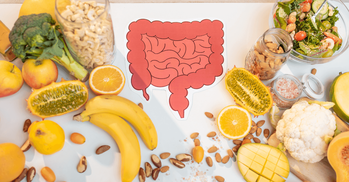 Bowel Drawing and Healthy Fresh Food on the Table
